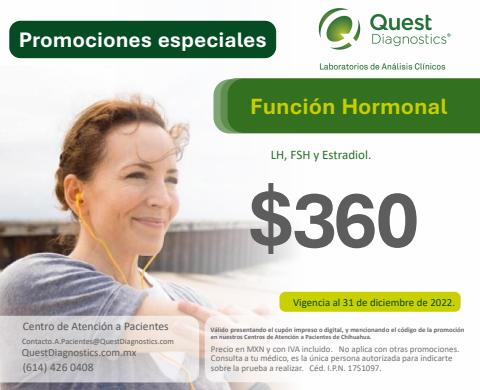 Catálogo Quest Diagnostics | Prueba Función Hormonal - Solo Chihuahua | 10/3/2022 - 31/12/2022