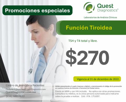 Catálogo Quest Diagnostics | Función Tiroidea - Solo Ciudad Juárez | 10/3/2022 - 31/12/2022