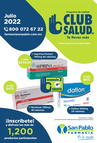 Catálogo Farmacia San Pablo en Álvaro Obregón (CDMX) | CLUB SALUD JULIO | 1/7/2022 - 31/7/2022