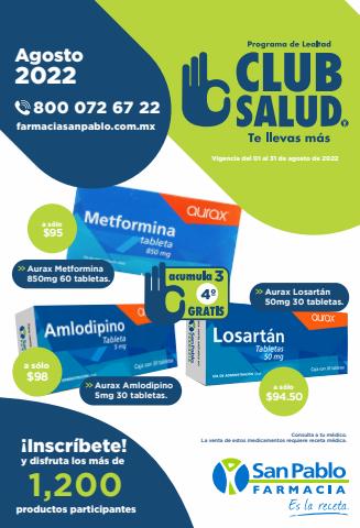 Ofertas de Farmacias y Salud en Venustiano Carranza | CLUB SALUD AGOSTO de Farmacia San Pablo | 1/8/2022 - 31/8/2022