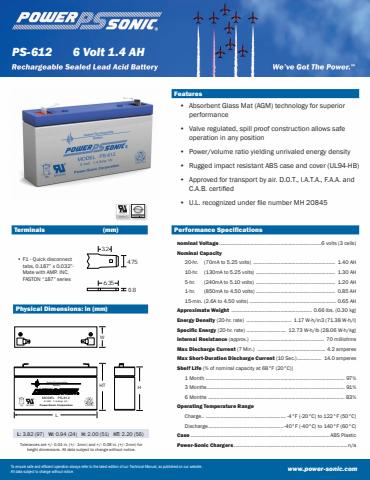 Catálogo Battery Master | Powersonic Rechargeable Sealed Lead Acid Battery PS 612 | 16/5/2022 - 15/8/2022