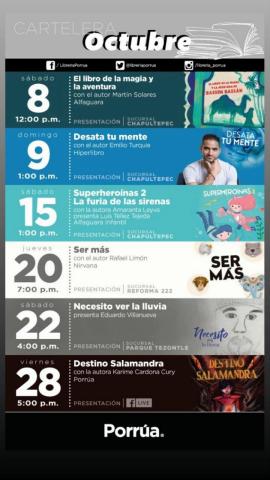 Ofertas de Librerías y Papelerías en Cuauhtémoc (CDMX) | Cartelera Octubre de Librería Porrúa | 8/10/2022 - 28/10/2022