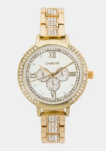 Oferta de Gold Crystal Bezel Roman Numeral Watch por $25 en Bebe