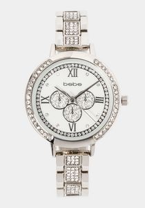 Oferta de Silver Crystal Bezel Roman Numeral Watch por $25 en Bebe