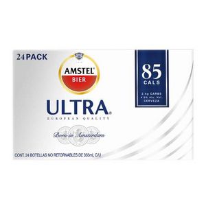 Oferta de Cerveza Clara Amstel Ultra 24 Botellas de 355 ml c/u por $374 en Sam's Club