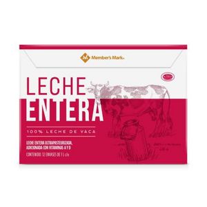 Oferta de Leche Entera Member’s Mark 12 pzas de 1 l c/u por $250.63 en Sam's Club