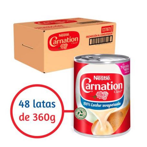 Oferta de Leche Evaporada Carnation Clavel Nestlé 48 pzas de 360 g por $787.71