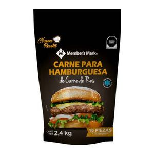 Oferta de Carne para Hamburguesa Member's Mark 100% Carne de Res 2.4 Kg por $322.24 en Sam's Club