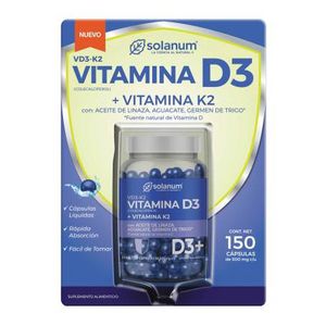 Oferta de Vitamina D3 + K2 Solanum 150 Cápsulas de 500 mg c/u por $352.93 en Sam's Club