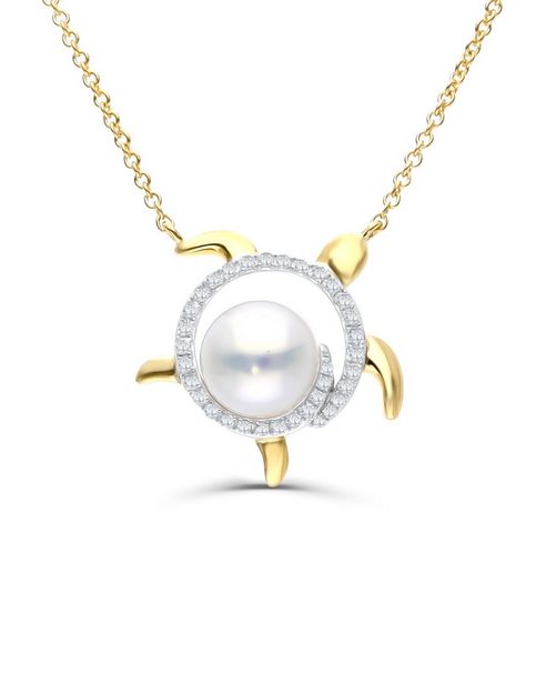 Oferta de Gargantilla De Oro Amarillo 14K Con 8Pts De Diamante (G-H) (Vs1-Vs2) Con Perla por $12252.5