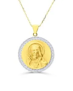 Oferta de Medalla De Oro Amarillo 14K Con Cadena Y Zirconias por $9261 en Joyerías Bizzarro