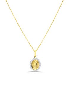 Oferta de Medalla Virgen En Oro Amarillo Y Blanco 14K Con Cadena Y Zirconias por $6426 en Joyerías Bizzarro