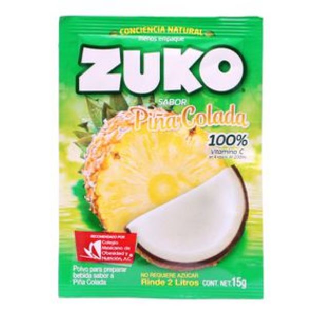 Oferta de Zuko polvo para preparar bebidas super piña colada 15 gr por $4.1