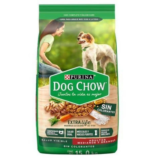 Oferta de Purina Dog Chow Sin Colorantes Alimento seco perros adultos medianos y grandes, bulto de 15kg por $749 en Mega Soriana