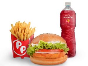 Oferta de Hamburguesa de pollo  +  papas a la francesa  + bebida individual por $145 en El Pollo Pepe