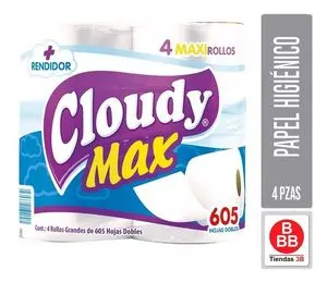 Oferta de Papel Higiénico Cloudy Max 4 Maxi Rollos De 605h C/u por $34 en Tiendas 3B