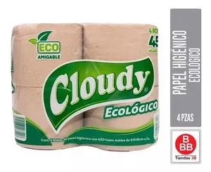 Oferta de Papel Higiénico Cloudy Ecológico 4 Rollos De 450h C/u por $20 en Tiendas 3B
