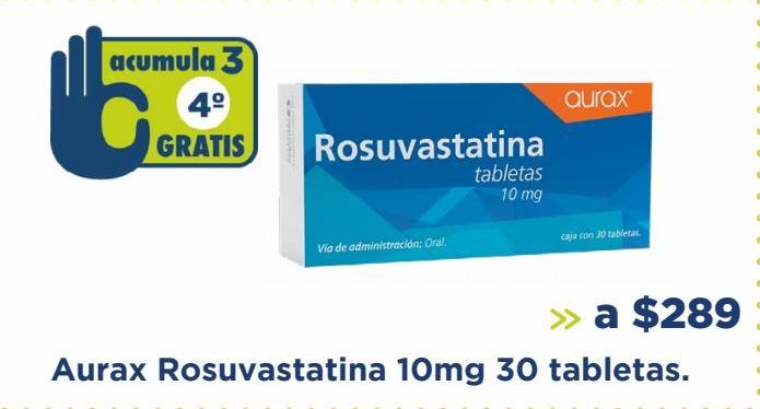 Oferta de Aurax Rosuvastatina 10mg 30 tabletas por $289
