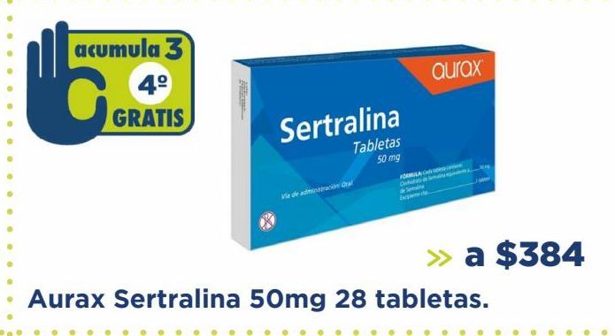 Oferta de Aurax Sertralina 50mg 28 tabletas por $384