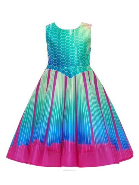 Oferta de Niñas Vestido de fiesta de rayas verticales con estampado de escamas de pescado con nudo trasero por $352