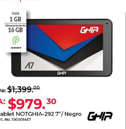 Oferta de Tablet Ghia por $979.3