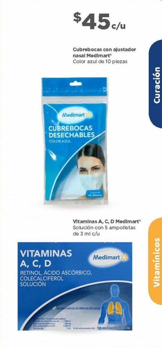 Oferta de Cubrebocas con ajustador nasal Medimart azul 10pzas por $45