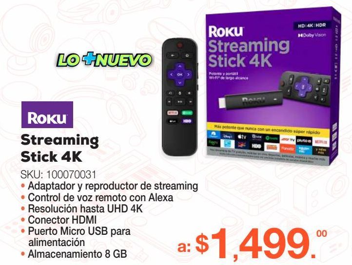 Oferta de Roku Streaming Stick 4K por $1499