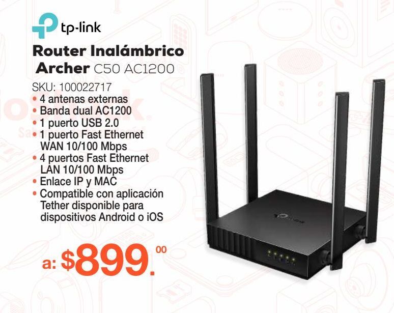 Oferta de Router inalambrico Archer TP-Link C50 AC1200 por $899