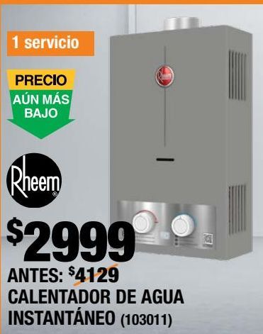 Oferta de CALENTADOR DE AGUA RHEEM PERFORMANCE INSTANTÁNEO A GAS 8 L/MIN GAS LP por $2999