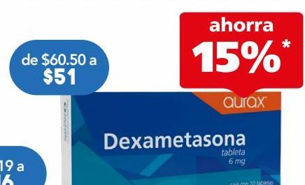 Oferta de Aurax Dexametasona 6mg 10 tabletas. por $51