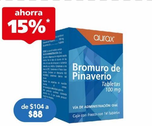 Oferta de Aurax Bromuro de Pinaverio 100mg 14 tabletas. por $88