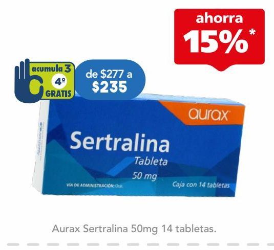 Oferta de Aurax Sertralina 50mg 14 tabletas. por $235