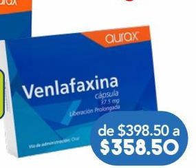 Oferta de Aurax Venlafaxina 37.5mg 20 cápsulas. por $358.5