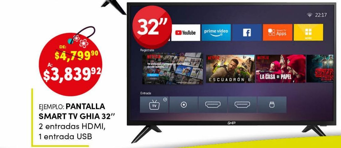 Oferta de Smart tv Ghia 32" por $3839.92