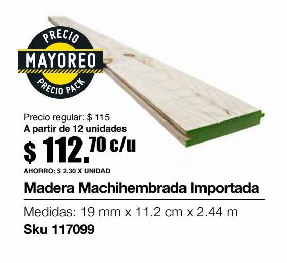 Oferta de Maderas machihembrada importada por $112.7