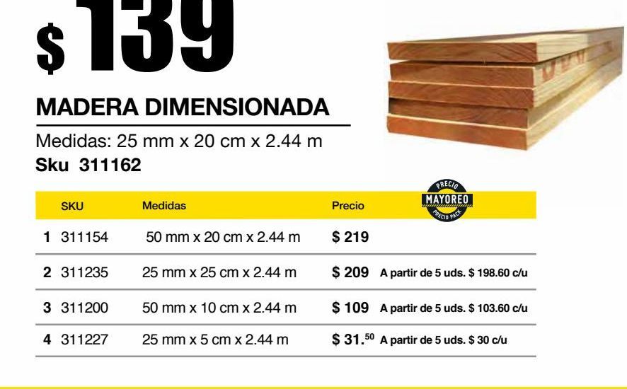 Oferta de Madera  Dimensionada 25mmx20cmx2.44m por $139