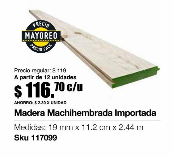 Oferta de Maderas machihembrada importada por $116.7