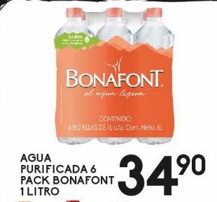 Oferta de Agua purificada 6pack Bonafont 1L por $34.9