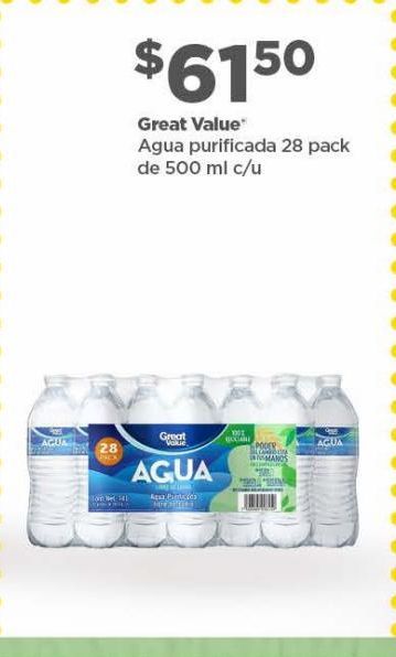 Oferta de Agua purificada Great Value 28 pack x 500ml por $61.5