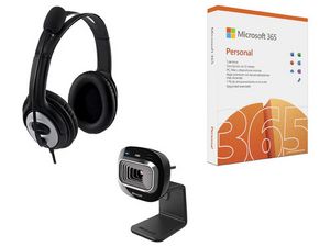 Oferta de Microsoft 365 Personal para 1 usuario, hasta 5 dispositivos, Incluye Cámara Web Microsoft LifeCam HD-3000 y Audífonos con Micrófono. por $2399 en PCEL
