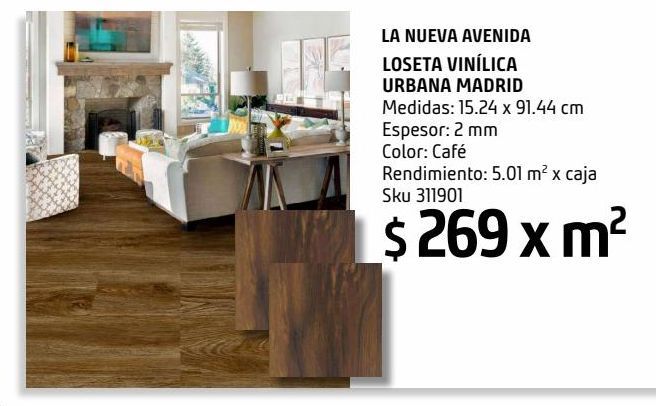 Oferta de Loseta Vinilica Urbana Madrid 2 mm espesor Sens Floor por $269