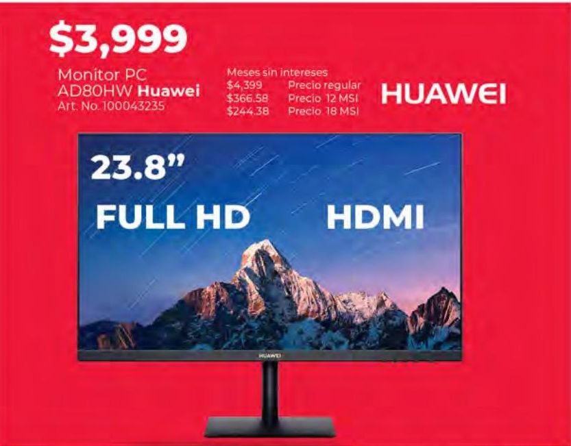 Oferta de Monitor PC Huawei AD80HW / Led / IPS / 23.8 Pulg. por $3999