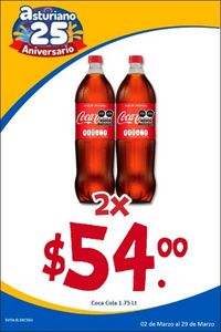 Oferta de 2 Coca Cola de 1.75 Lt por $54 por $54 en El Asturiano