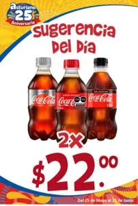 Oferta de SUGERENCIA DEL DIA COCA COLA 355ML (LIGHT, ORIGINAL, SIN AZUCAR) 2 x $22.00 por $22 en El Asturiano