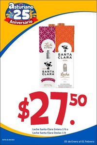Oferta de Leche Santa Clara Entera 1 It $27.50 por $27.5 en El Asturiano