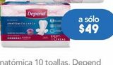 Oferta de Depend Toallas para incontinencia Femenine larga 10 Piezas  por $49 en Farmacia San Pablo