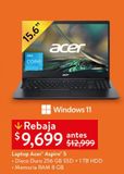 Oferta de Laptop Acer Aspire 5 8GB/256GB SSD + 1TB HDD por $9699 en Walmart