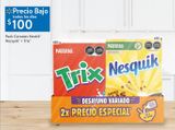 Oferta de Pack cereales Nestlé Nesquik + Trix por $100 en Walmart