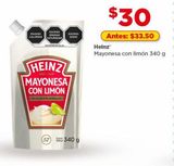 Oferta de Mayonesa con limón 340g Heinz por $30 en Bodega Aurrera