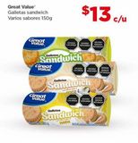 Oferta de Galletas sandiwich Great Value 150g por $13 en Bodega Aurrera